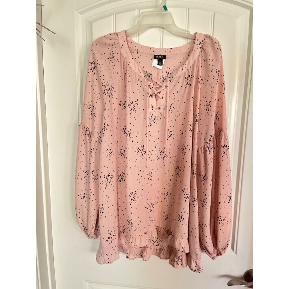 A.N.A Womens XL Peach Laced Cottagecore Fairy Long Sleeve with ruffled hem NWT